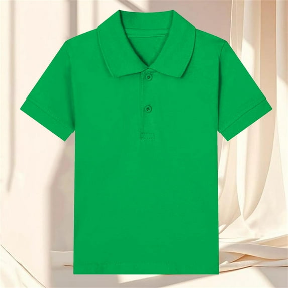 Kids' Solid Color Lapel Short Sleeve T-Shirt, Casual and Comfortable Top for Boys and Girls Aged 2-15 Years, Soft and Breathable Fabric, Limited Time Offer