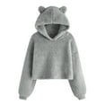 thumbnail image 1 of Kids Solid Color Long Sleeve Bear Ear Hooded Top Cozy Pullover, 1 of 5