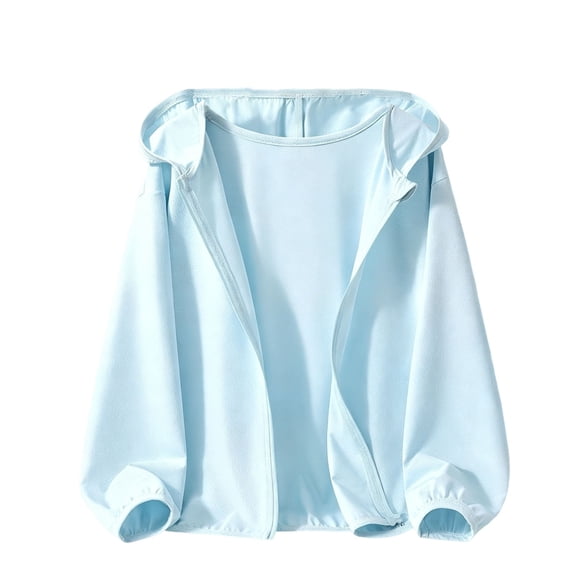 Kids Solid Color Long Sleeve Hooded Sun Protection Outerwear, Thin Breathable Anti-UV Jacket for Summer Outdoor Sports Unisex Boys Girls Daily Sunscreen Coat Sky Blue 12-13 Years