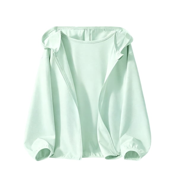 Kids Solid Color Long Sleeve Hooded Sun Protection Outerwear, Thin Breathable Anti-UV Jacket for Summer Outdoor Sports Unisex Boys Girls Daily Sunscreen Coat Green 9-10 Years