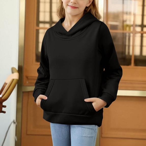Kids Solid Color Long Sleeve Hooded Sweatshirt Sports Pullover, Boys Girls Casual Daily Hoodie Top Black 4-5 Years