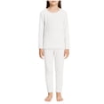 thumbnail image 1 of Kids Solid Color Long Sleeve Top and Elastic Waist Pants Set, Comfortable Casual Outfit for Daily Wear, Home, Travel, and Holidays White 140, 1 of 4