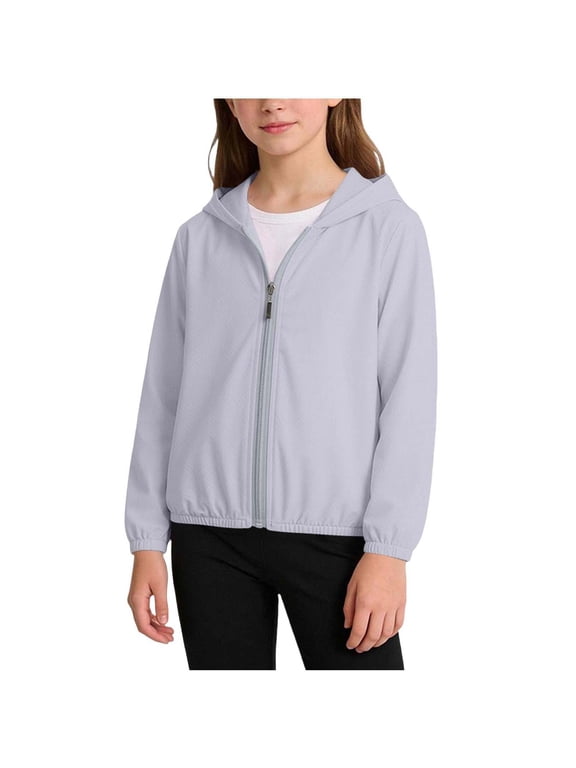 Kids Solid Color Long Sleeve Zipper Sun Protection Jacket, Thin Breathable Anti-UV Outerwear for Summer Outdoor Boys Girls Daily Sunscreen Coat Gray 7-8 Years