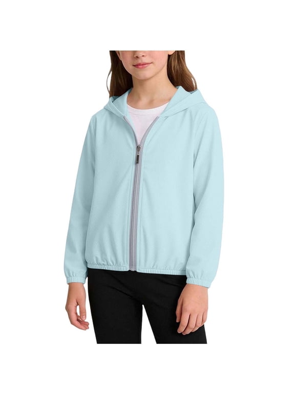 Kids Solid Color Long Sleeve Zipper Sun Protection Jacket, Thin Breathable Anti-UV Outerwear for Summer Outdoor Boys Girls Daily Sunscreen Coat Green 9-10 Years