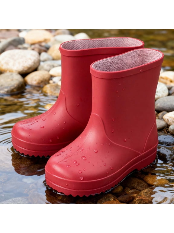 Kids' Solid Color Mid Calf Rain Boots Soft Flexible Non Slip Sole Full Waterproof Bright Hues for Backyard Puddle Play Park Rainy Activities 18 Months-8 Years Red 3-4 Years