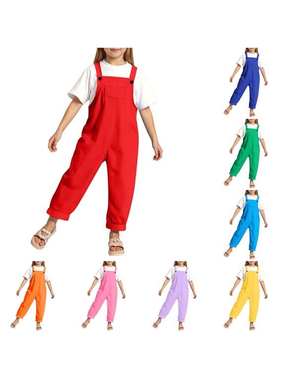 Kids Solid Color Overalls, Cute Suspenders Romper with Adjustable Straps for Preschool, Playtime and Casual Daily Outfits