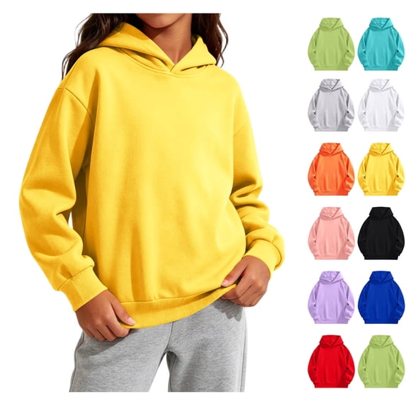 Kids Solid Color Pullover Hoodie Exquisite Tailored Loose Fit Dopamine Bright Color Sweatshirt Multi Shades All-Match Timeless Basic Top for Autumn Winter Children Daily Wear