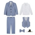 thumbnail image 1 of Kids Solid Color Shirt Jacket Vest Pants Set with Tie Brooch for Formal Occasions, Long Sleeved Top, Comfortable Fabric, Sizes 2-11 Years Blue 110, 1 of 6