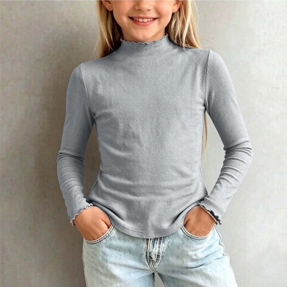 Kids Solid Color Shirt, Top, Long Sleeve Mock Neck, for Leisure and Everyday Wear, Kids Clothing | CSEONE