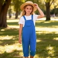thumbnail image 1 of Kids' Solid Color Suspender Jumpsuit with loose fit & front pockets, great for casual outings, park play and weekend family outdoor trips, 3-10 Years Blue 3-4 Years, 1 of 9