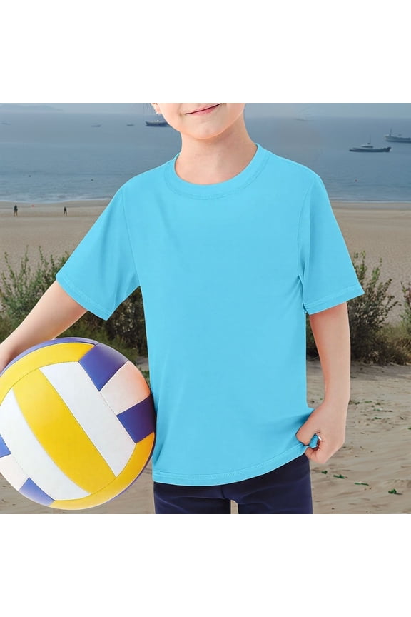Kids Solid Color UPF50+ Short Sleeve Rash Guard - Quick Dry Swim & Beach Tee, Sun Protection for Boys & Girls (3-14 Years, 5 Vibrant Colors)