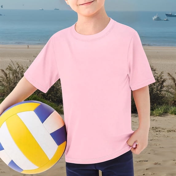 Kids Solid Color UPF50+ Short Sleeve Rash Guard - Quick Dry Swim & Beach Tee, Sun Protection for Boys & Girls (3-14 Years, 5 Vibrant Colors)