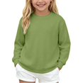 thumbnail image 1 of Kids Solid Color Waffle Knit Crew Neck Sweatshirt Boys Girls Long Sleeve Pullover Soft Lined Fall Winter Casual Basic Top for Daily School Layering Wear(Light Green,6-8 Years), 1 of 8