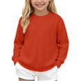 thumbnail image 1 of Kids Solid Color Waffle Knit Crew Neck Sweatshirt Boys Girls Long Sleeve Pullover Soft Lined Fall Winter Casual Basic Top for Daily School Layering Wear(Watermelon Red,4-5 Years), 1 of 8