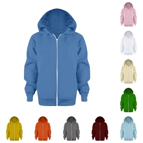 Kids Solid Color Zip Up Hooded Sweatshirt Long Sleeve Casual Hoodie Coat Jacket for Boys Girls Everyday Wear