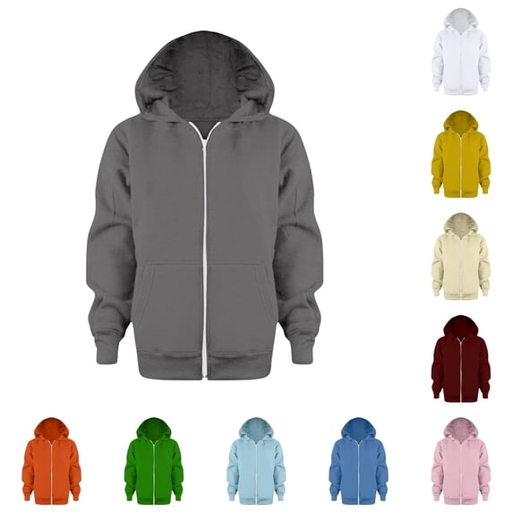 Kids Solid Color Zip Up Hooded Sweatshirt Long Sleeve Casual Hoodie Coat Jacket for Boys Girls Everyday Wear