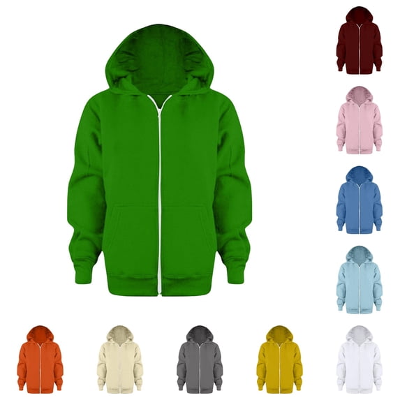 Kids Solid Color Zip Up Hooded Sweatshirt Long Sleeve Casual Hoodie Coat Jacket for Boys Girls Everyday Wear