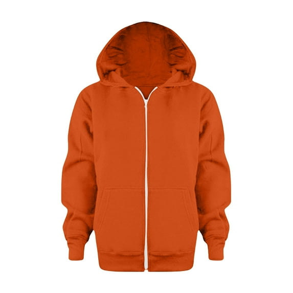 Kids Solid Color Zip Up Hoodie No Drawstring Lightweight Fleece Jacket Soft Comfortable Casual Outerwear For Boys And Girls,Size:11-12 Years
