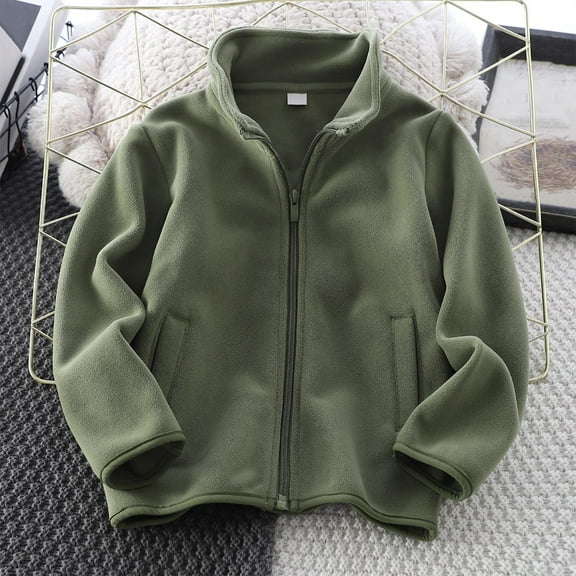 Kids' Solid Color Zipper Sports Jacket , Long Sleeve Warm Casual Jacket With Pockets For Boys/Girls Army Green 3 Years