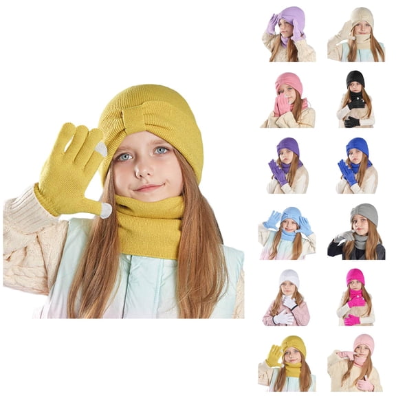 Kids Solid Knit Hat Scarf Gloves Set Winter Warm Soft Thick Cozy 3PCS Outdoor Cold Weather Gear for Boys Girls Toddler Teen Snow Travel Daily Wear Comfortable Fit – Stocking Stuffers Ski
