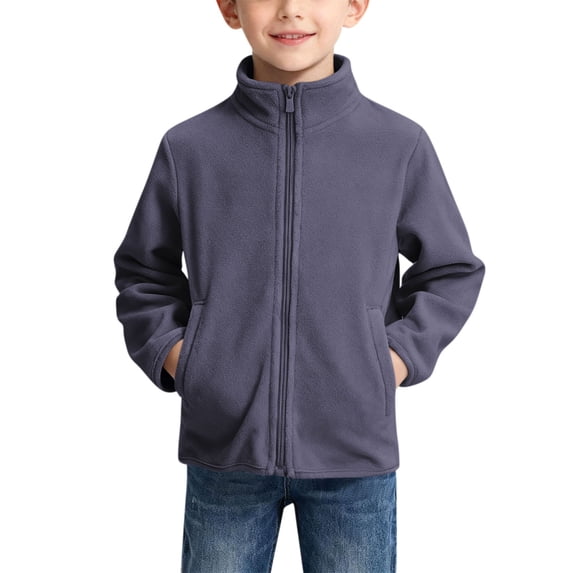 Kids Solid Polar Fleece Jacket Boys Girls Warm Stand Collar Athletic Coat with Side Pockets Fall Winter Layering Outerwear Gray 9-10 Years
