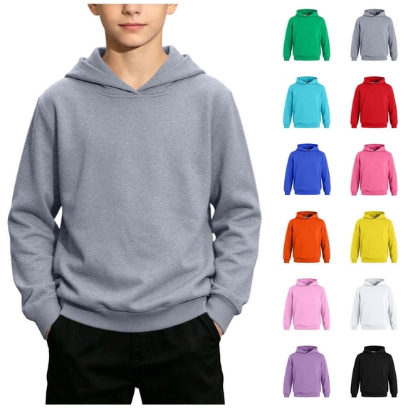 Kids Solid Pullover Hoodie Soft Loose Long Sleeve Sweatshirt Multi Bright All-Match Color Basic Outer & Inner Layer Top for Spring Autumn Winter Family Daily Outfits