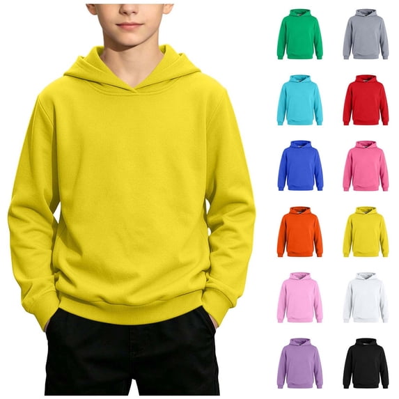 Kids Solid Pullover Hoodie Soft Loose Long Sleeve Sweatshirt Multi Bright All-Match Color Basic Outer & Inner Layer Top for Spring Autumn Winter Family Daily Outfits