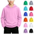 thumbnail image 1 of Kids Solid Pullover Hoodie Soft Loose Long Sleeve Sweatshirt Multi Bright All-Match Color Basic Outer & Inner Layer Top for Spring Autumn Winter Family Daily Outfits, 1 of 6