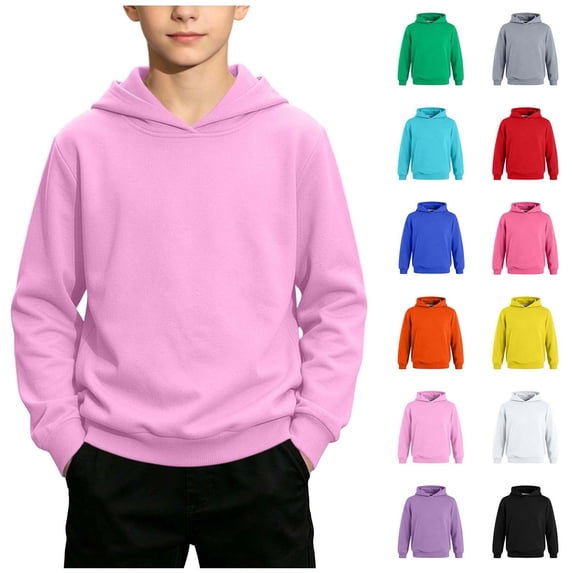 Kids Solid Pullover Hoodie Soft Loose Long Sleeve Sweatshirt Multi Bright All-Match Color Basic Outer & Inner Layer Top for Spring Autumn Winter Family Daily Outfits