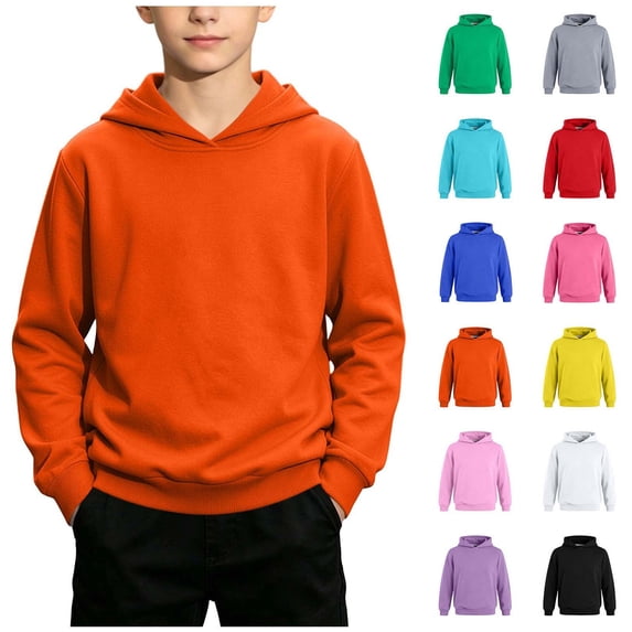 Kids Solid Pullover Hoodie Soft Loose Long Sleeve Sweatshirt Multi Bright All-Match Color Basic Outer & Inner Layer Top for Spring Autumn Winter Family Daily Outfits