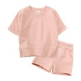 thumbnail image 1 of Kids Solid Pullover Short Sleeve Sweatshirt and Shorts Set, Unisex Summer Outfit, 1 of 8