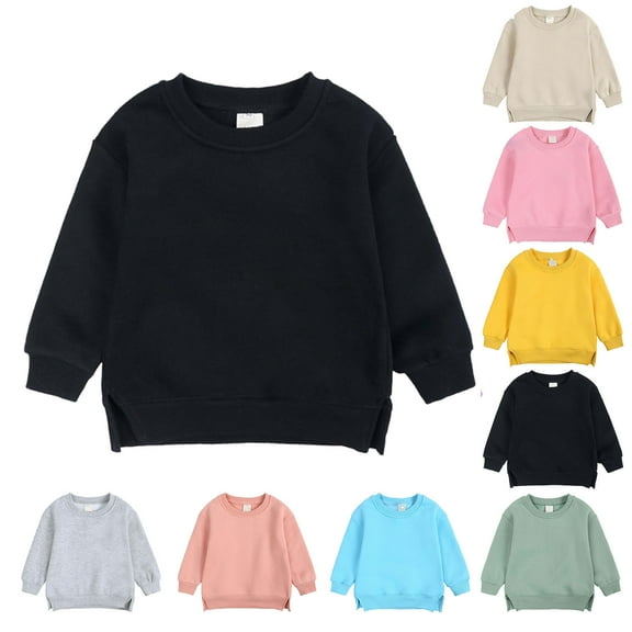 Kids Solid Pullovers Sweatshirt Boys and Girls Sweater Coat Round Neck Small And Medium Children's Pullover Solid Color Fleece Top Children's Casual Sweatshirts 6Months-13Years