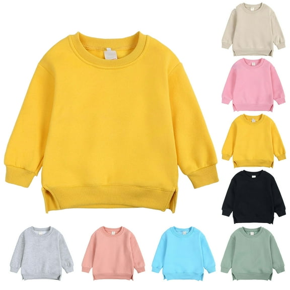 Kids Solid Pullovers Sweatshirt Boys and Girls Sweater Coat Round Neck Small And Medium Children's Pullover Solid Color Fleece Top Children's Casual Sweatshirts 6Months-13Years