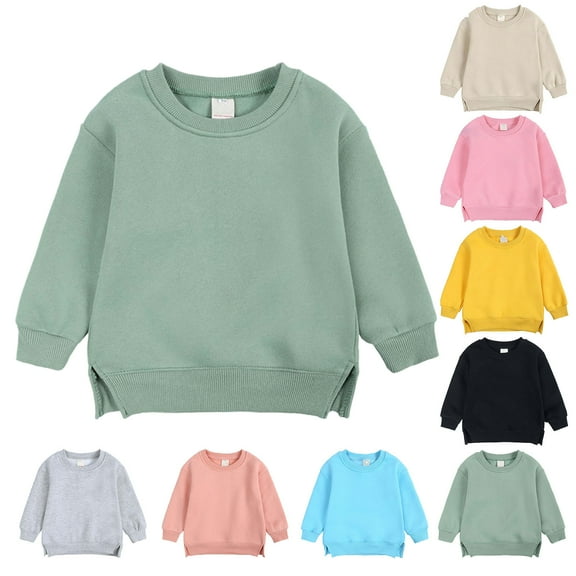 Kids Solid Pullovers Sweatshirt Boys and Girls Sweater Coat Round Neck Small And Medium Children's Pullover Solid Color Fleece Top Children's Casual Sweatshirts 6Months-13Years