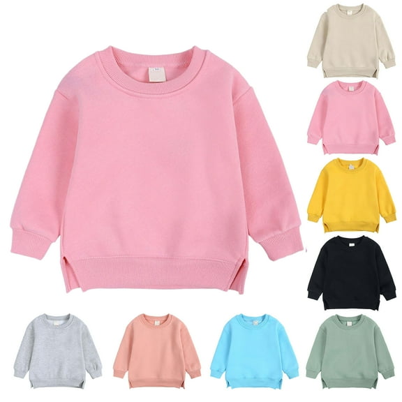 Kids Solid Pullovers Sweatshirt Boys and Girls Sweater Coat Round Neck Small And Medium Children's Pullover Solid Color Fleece Top Children's Casual Sweatshirts 6Months-13Years