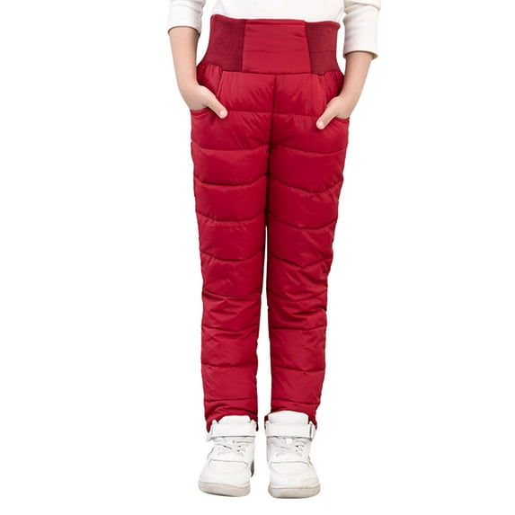 Kids Solid Snow Pants Thick Winter Warm Activewear for 2-9 Years Old