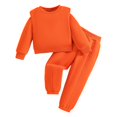 thumbnail image 1 of Kids Solid Sweatshirt Jogger 2 Piece Outfits Set, Lined Long Sleeve Crew Neck Tracksuit for Boys Girls Fall Winter School Daily Casual Wear(Orange,3-4 Years), 1 of 9