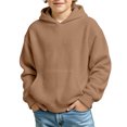thumbnail image 1 of Kids Solid Waffle Knit Hooded Sweatshirt, Long Sleeve Pullover Hoodie with Pocket, Loose Textured Casual Top for Boys Spring Autumn Daily School Outdoor Wear(Coffee,5-6 Years), 1 of 4