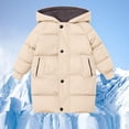 thumbnail image 1 of Kids Solid Winter Long Sleeve Hooded Puffer Down Coat Casual Warm Outer Jacket For Boys Girls Beige 10-11 Years, 1 of 7