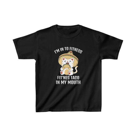 Kids' Sombrero Cat 'I'm into Fitness...Fitness Taco in my Mouth' T-Shirt