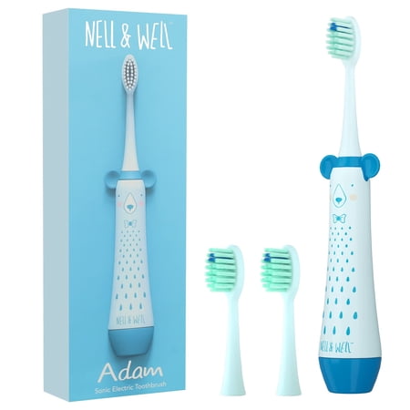Kids Sonic Electric Toothbrush, 2 Replacement Heads, Soft Bristle, Age 3+ (Blue)