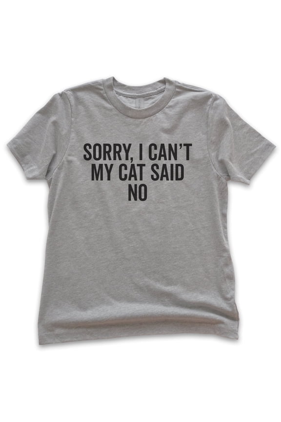 Kids Sorry I Can't My Cat Said No Shirt, Youth Kids Boy Girl T-Shirt, Cat Lover Shirt, Funny Nerdy Cat Shirt, Dark Heather Gray, Large