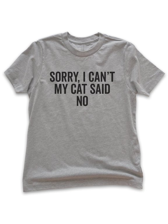 Kids Sorry I Can't My Cat Said No Shirt, Youth Kids Boy Girl T-Shirt, Cat Lover Shirt, Funny Nerdy Cat Shirt, Dark Heather Gray, Small