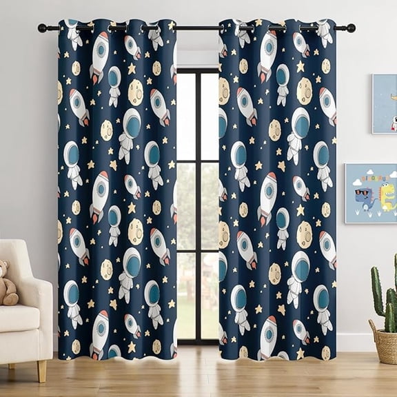 Kids Space Astronaut Planets Rockets Blackout Curtains - Thermal Insulated, Noise Reducing Window Curtain For Kids Room And Nursery 42"W x 63"L (Pack of 2)