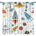 thumbnail image 1 of Kids Space Rocket Curtains, Cartoon Outer Space Rockets Planets Stars Comets Universe Adventure Print Window Treatments for Boys Bedroom Living Room 84x84in, 1 of 6
