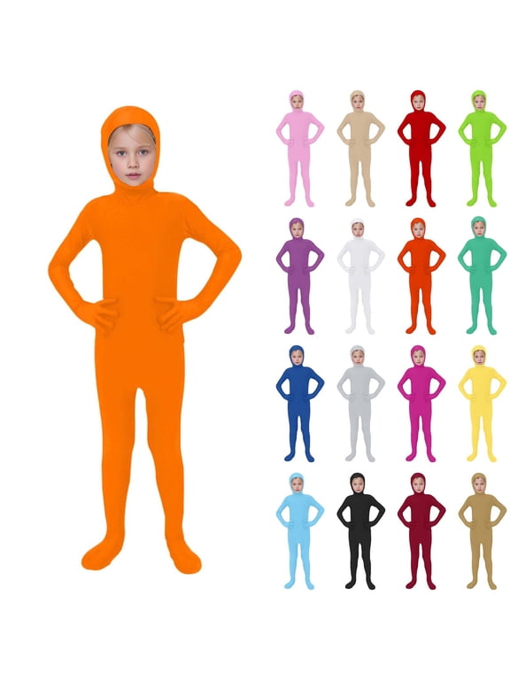 Kids Spandex Unitard Bodysuit Halloween Open Face Onesie Hooded Jumpsuit Full Body Dance Romper Cozy Trendy One Piece Outfits Loose Comfort Jumpsuits