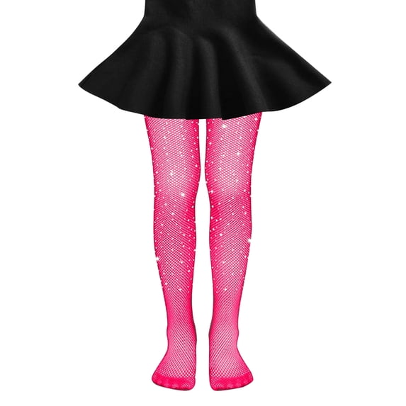 Kids' Sparkle Fishnet Tights Tights Rhinestone Stockings High Waist Tights Hollow Out Pantyhose Christmas Accessories 6-12 Years