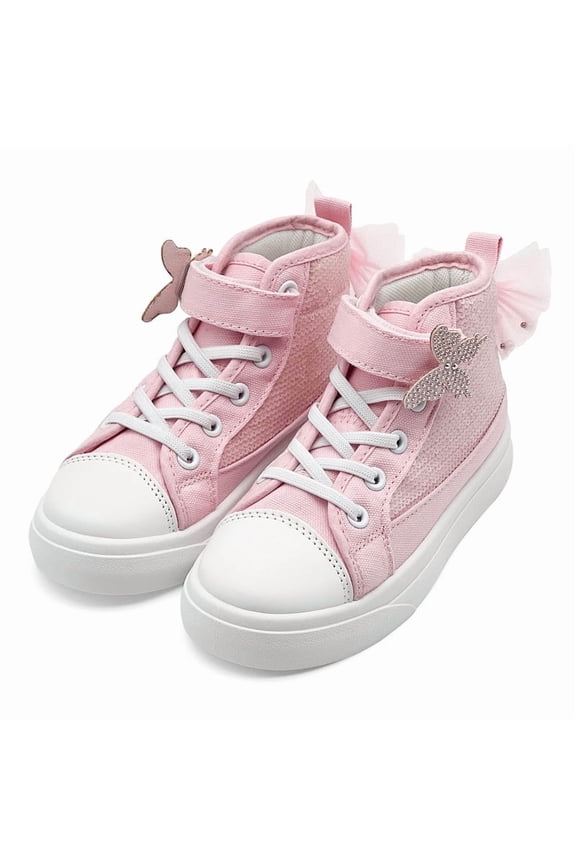 Kids Sparkle Sequins Canvas Shoes Girls Boys High Top Fashion Sneakers Toddler Casual Walking Running Shoes with Hook and Loop