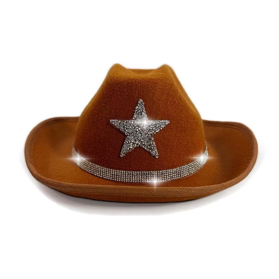Kids Sparkly Cowboy Hat Star Rhinestone Decor Design Western Party Cap Sun Protective Style Kids Headwear 4-10Y Boys Girls Festival Beach Outdoor Hat