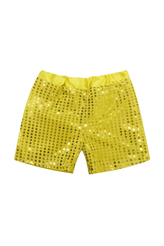 Kids Sparkly Sequin Birthday Shorts, Boys and Girls Elastic Waist Party Shorts with Glitter Detail, Dance Performance Glam Shorts
